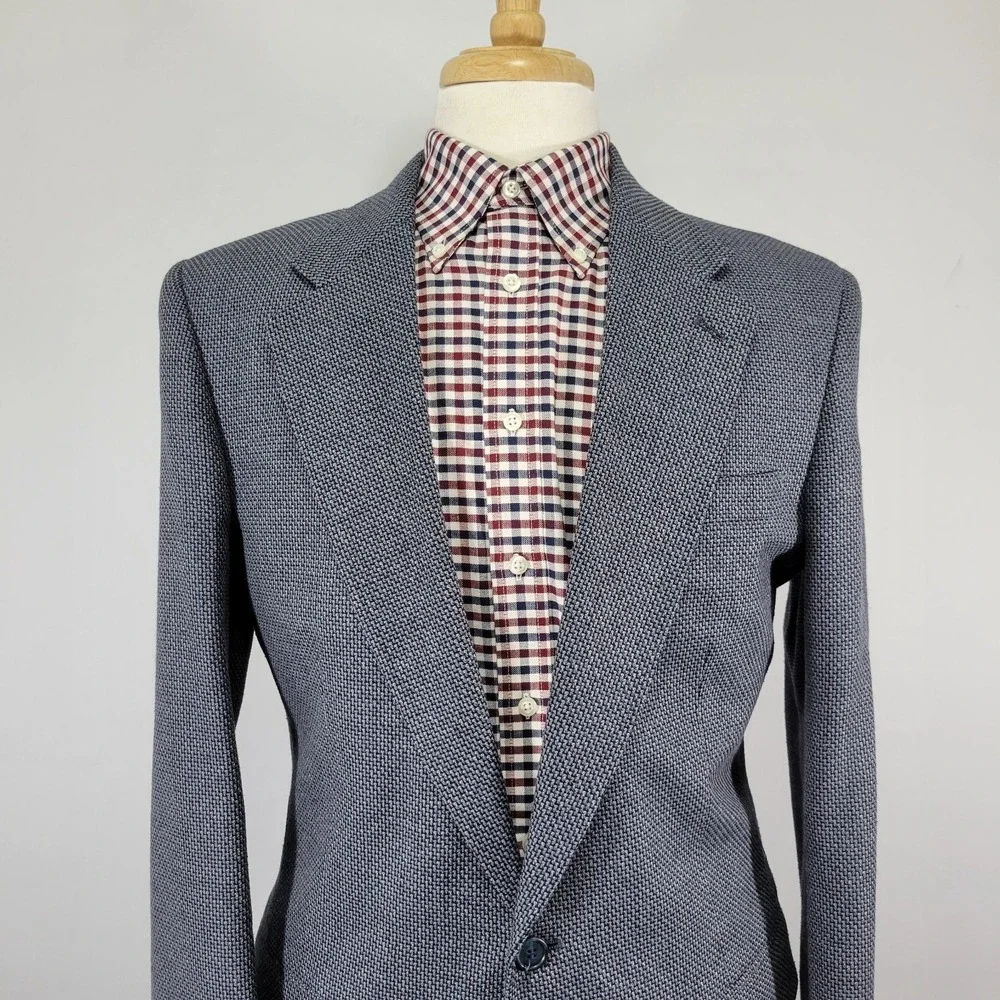 Stafford Men's Sport Coat Blazer Two Button Blue‎ Gray Silk Wool Blend Size 40L